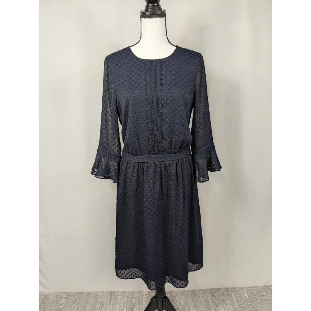 Banana Republic Navy Blue Swiss Dot Long Sleeve Dress